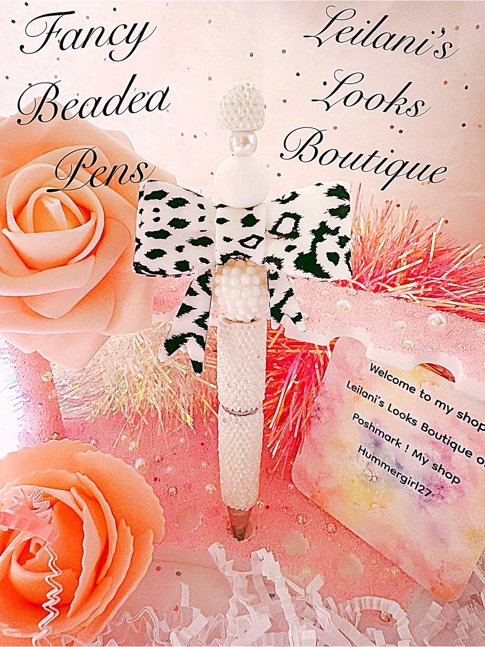 Fancy beaded pen/gifts/white beads/white beads/